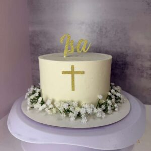 Elegant First Communion Cake with Gold Cross
