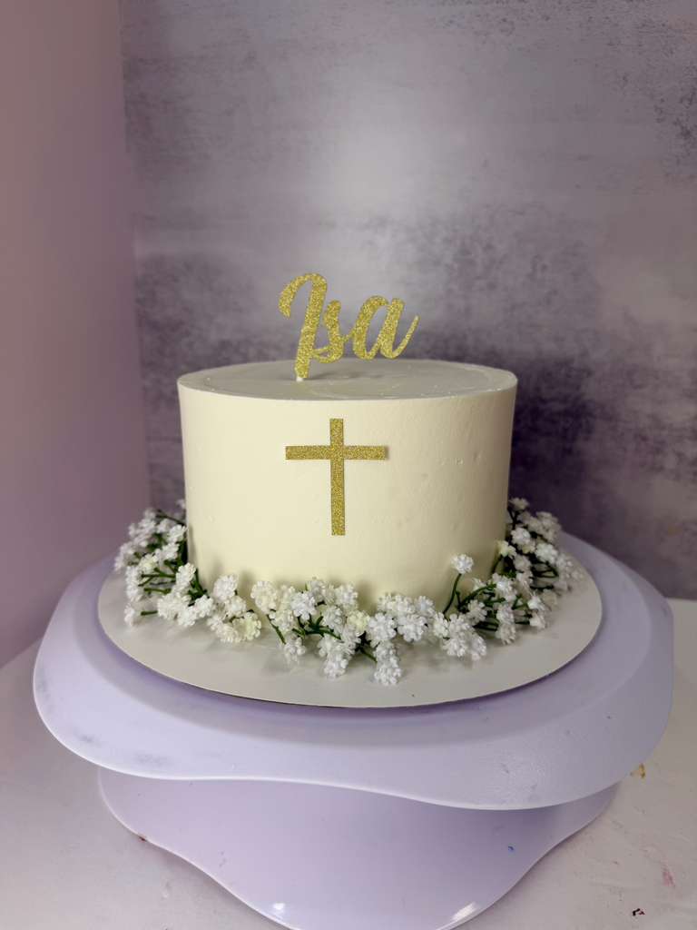 Elegant First Communion Cake with Gold Cross