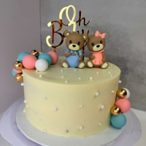 "Oh Baby" Teddy Bear Gender Reveal Cake