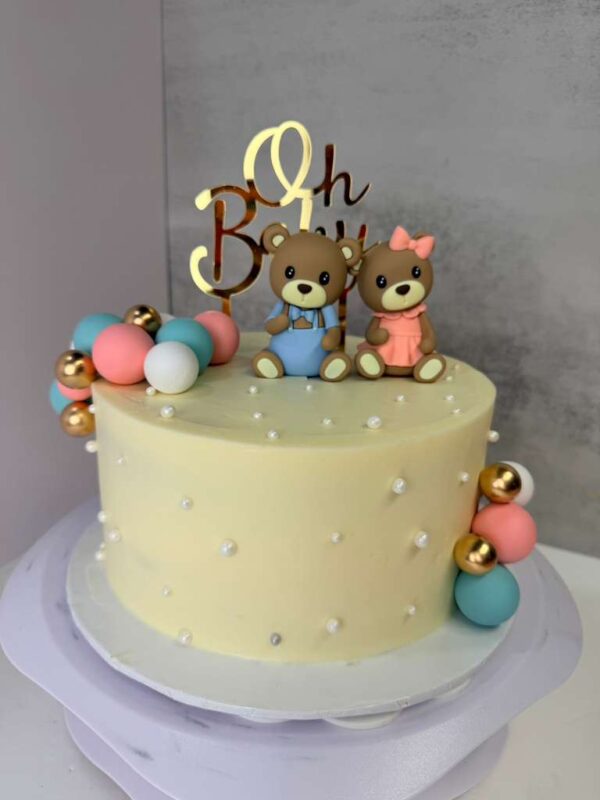 "Oh Baby" Teddy Bear Gender Reveal Cake